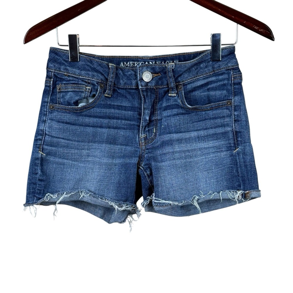 American Eagle Shorts Womens  Super Stretch Hi Rise Shortie Fringed Hem‎ Jean 2
